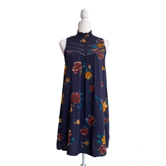 Xhilaration Purple Floral Women S Mock Neck Sleeveless Mini Shift Dress Bohemian - Picture 1 of 15